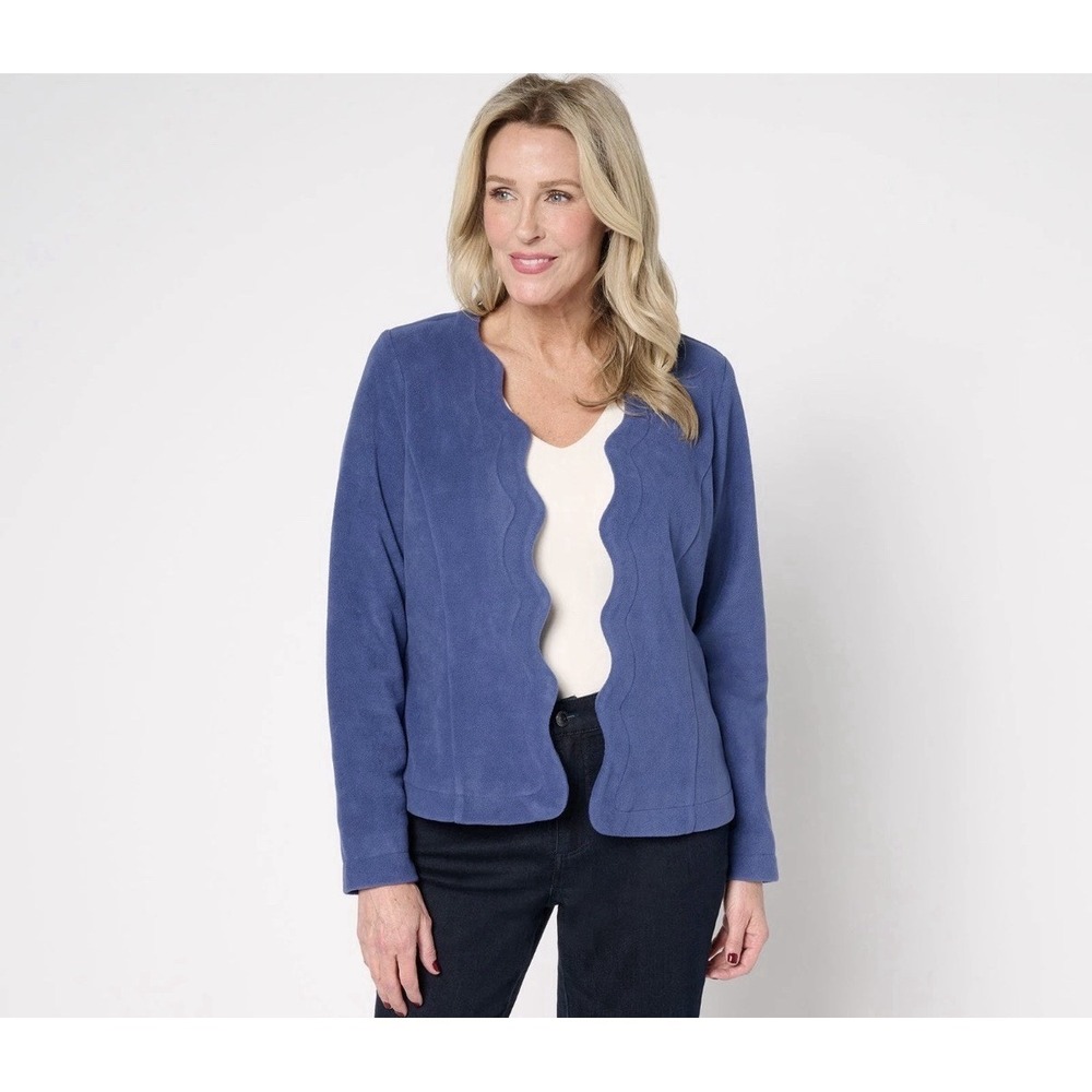 Susan Graver Weekend Spring Fleece Open Front Jacket with Scallop Edges XL